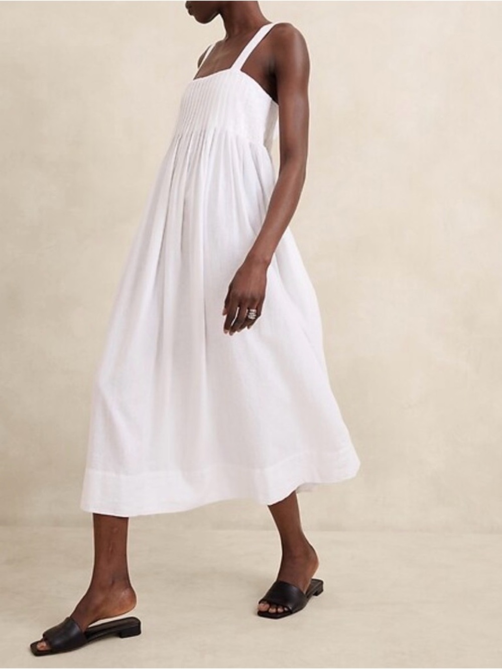 NWT Banana Republic White Smocked Square-Neck Midi Dress
